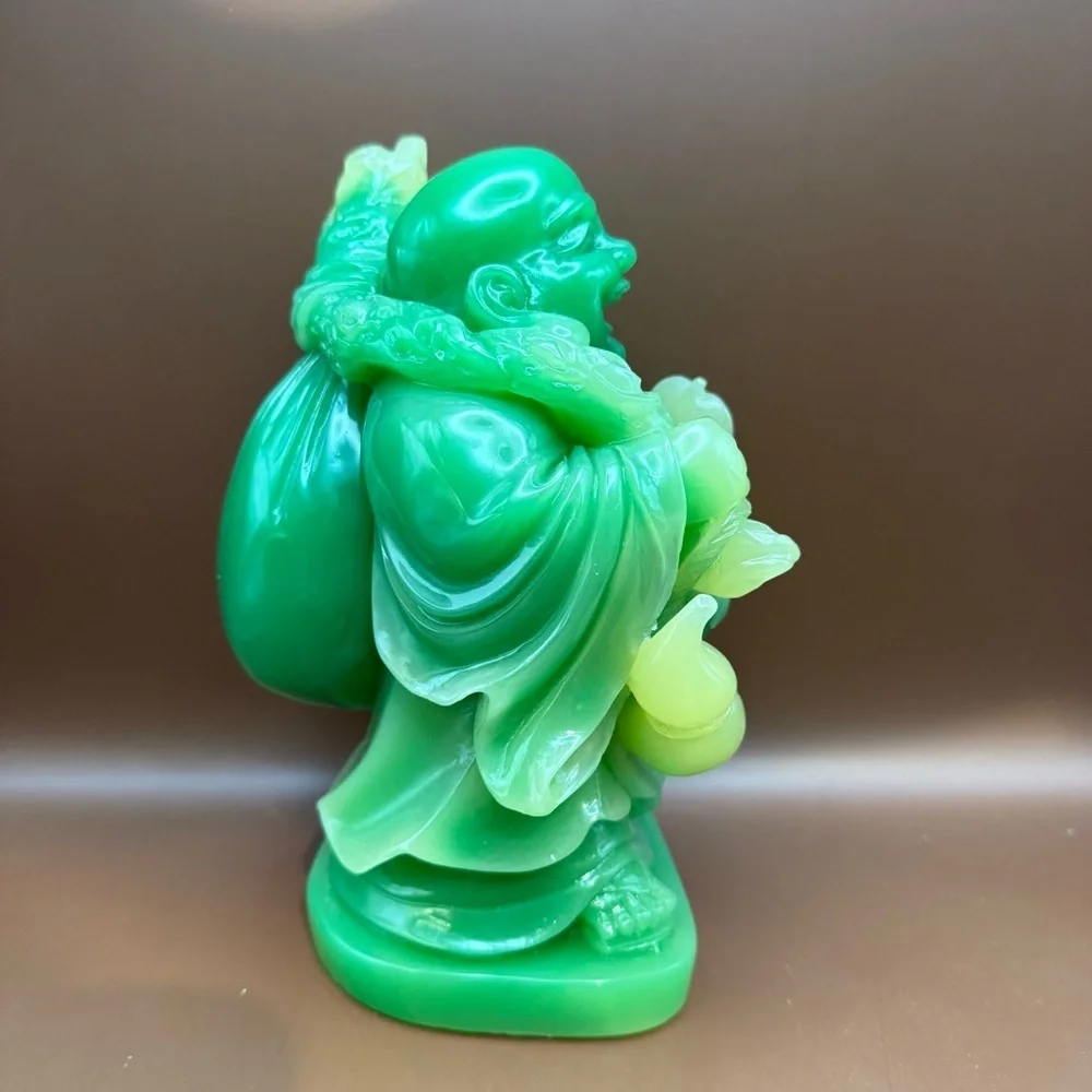 Neon Green Jade Like Happy Laughing Wealth & Abundance Buddha Table Statue 8”